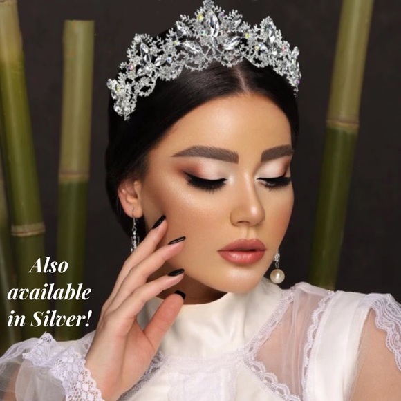 Ice Princess Crystal Bridal Gold Tiara Crown - Picture 5 of 16